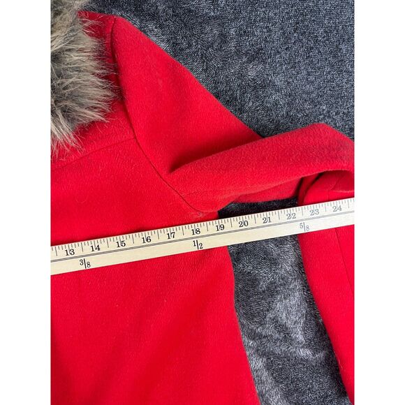 J. Crew Wool Blend Lined Faux Fur Hooded Coat Jacket Pockets Red Women's 4 - Picture 9 of 13
